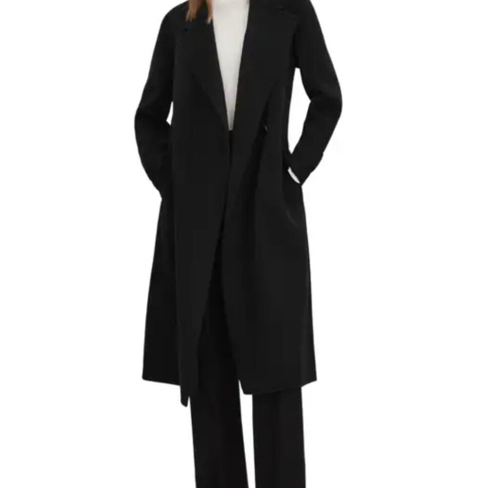 Reiss Emilie Belted Wool Blend Long Coat Black size 8 US